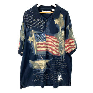 American Summer Patriotic US Flag Star Spangled Banner Polo Shirt XL